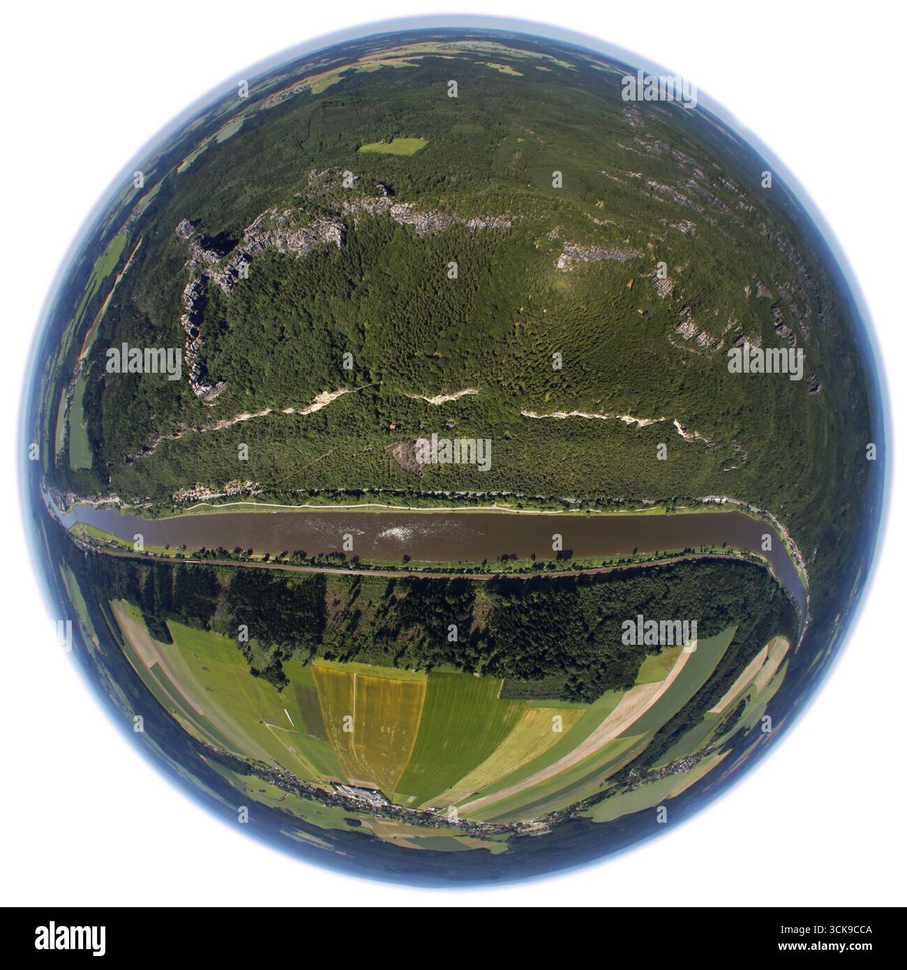 Foto aeree, valle dell'Elba, Elba, patrimonio culturale mondiale, riserva naturale, B172 17, Bad Schandau, Sassonia, Germania, Europa, foto: foto aerea Hans Blo Foto Stock