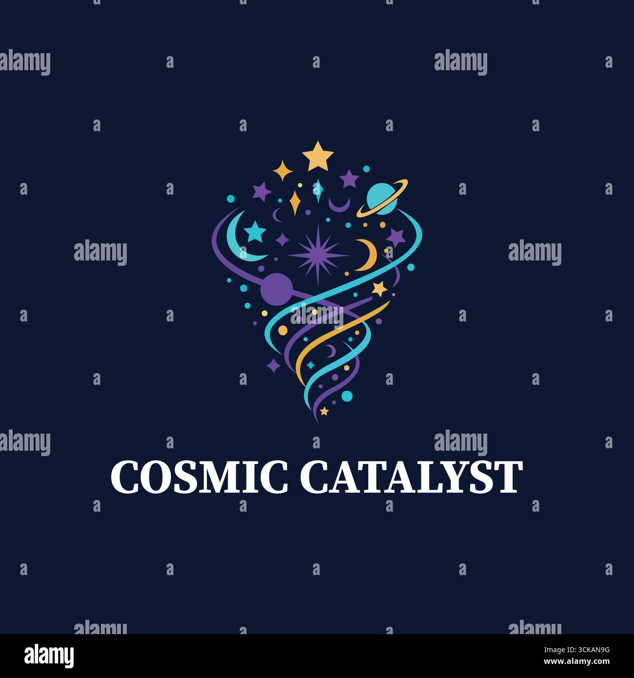 "Cosmic Catalyst: Design del logo per l'innovazione stellare" Illustrazione Vettoriale