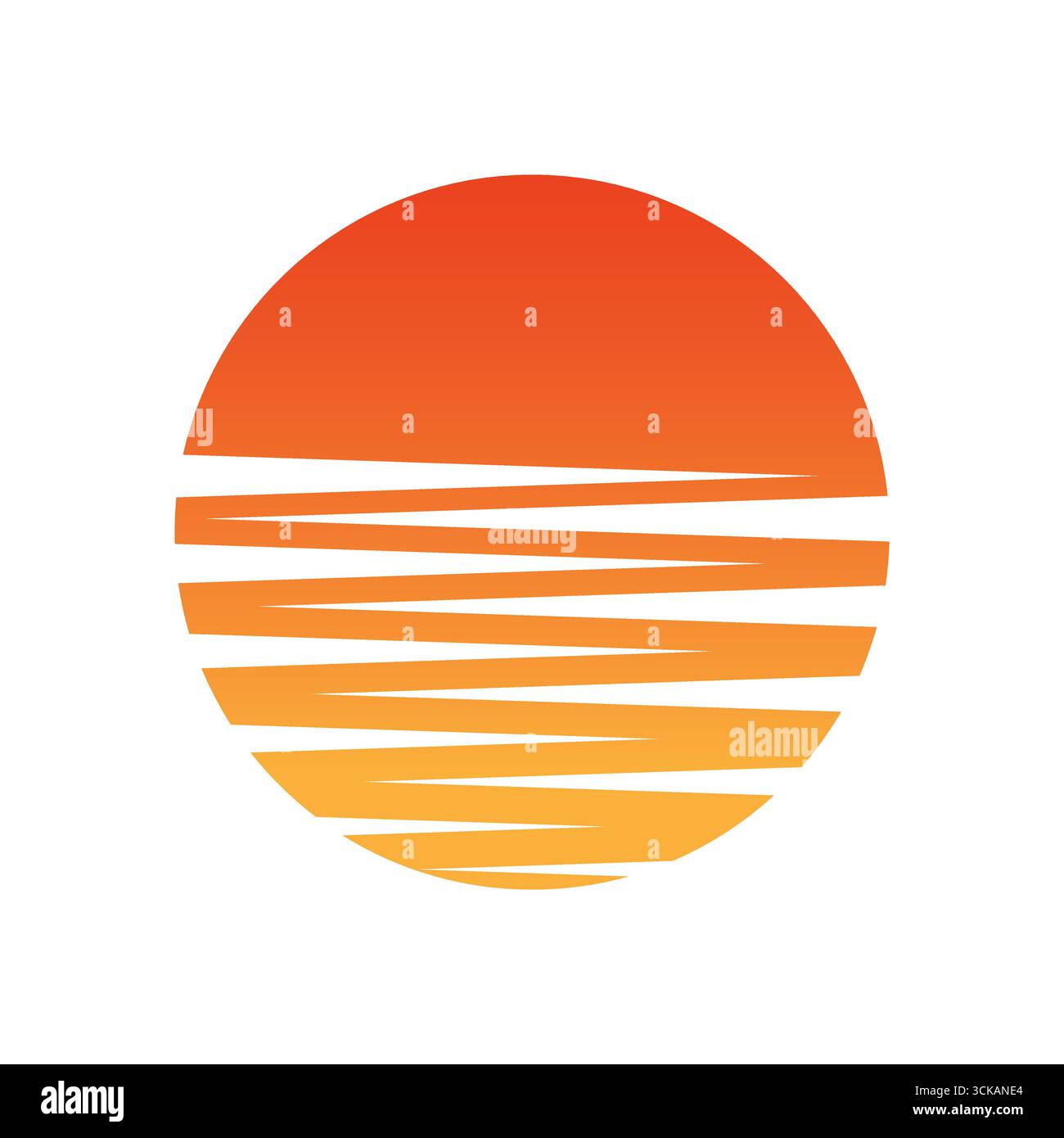 Icona del logo Sunset. Concetto Summer Paradise Beach. Illustrazione vettoriale isolata su sfondo bianco. Illustrazione Vettoriale