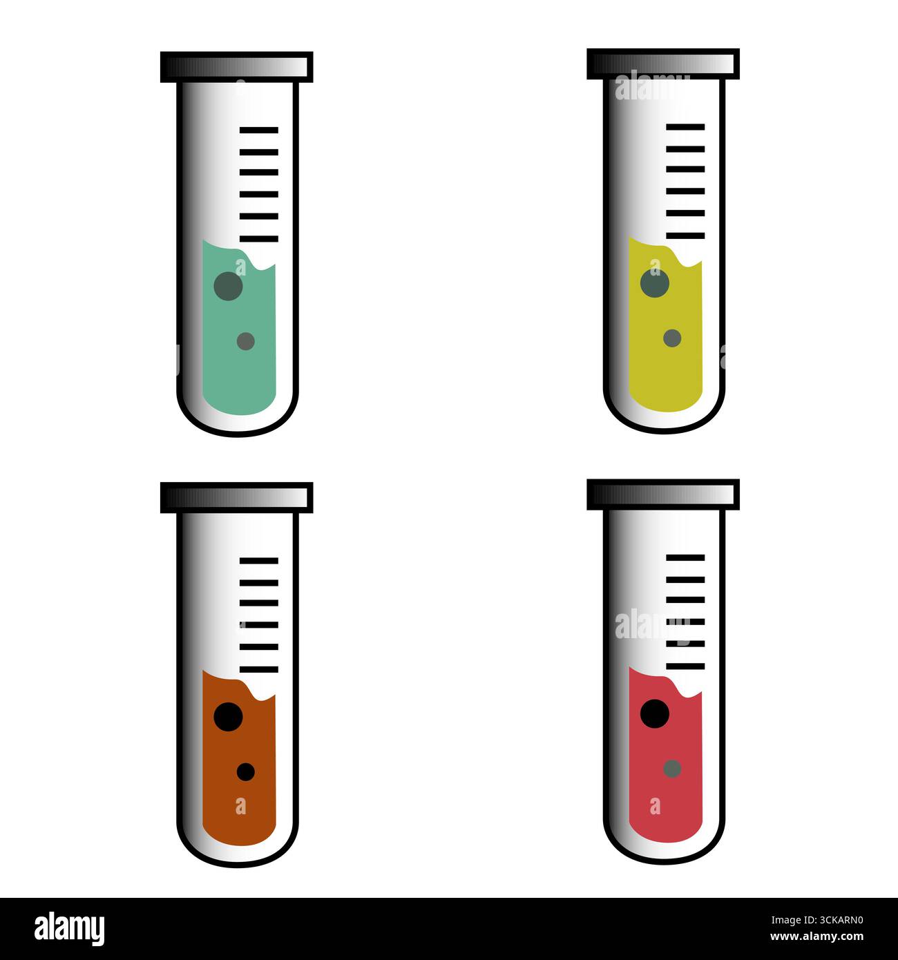 Provette per analisi di laboratorio. Vettore liquido chimico. Illustrazione di esperimenti scientifici. Simbolo della ricerca scientifica. Illustrazione Vettoriale
