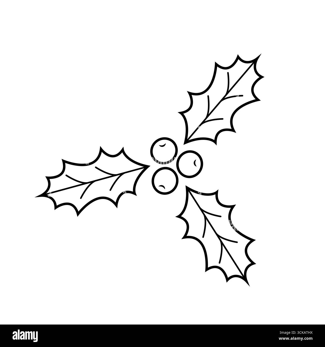 Bacche di Holly con foglie verdi. Icona di Natale. Elemento di schizzo disegnato a mano per la progettazione. Illustrazione vettoriale in stile di linea alla moda. Illustrazione Vettoriale
