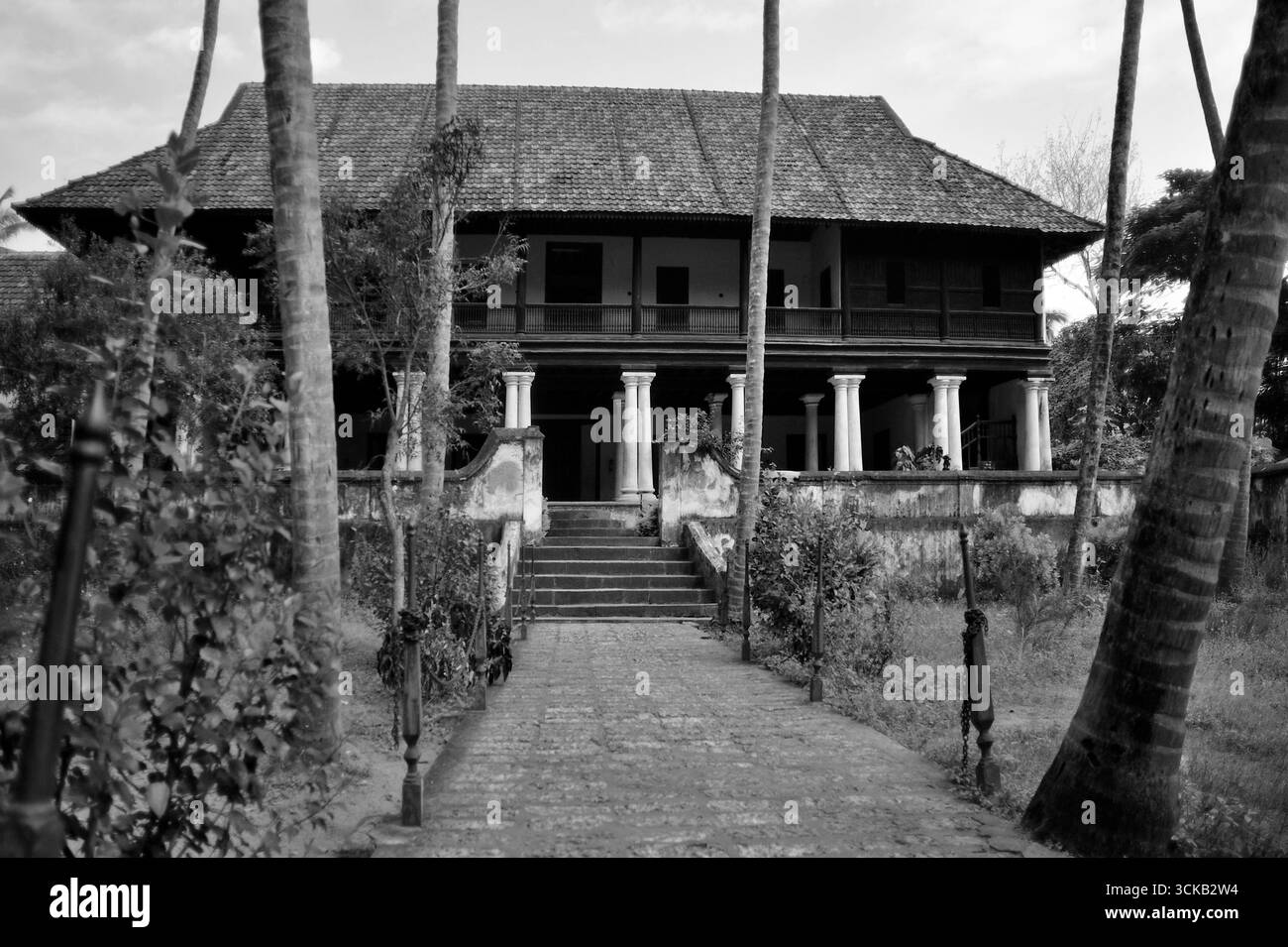 Foto in bianco e nero della Guest House del Padmanabhapuram Palace, stato Tamil Nadu India Foto Stock