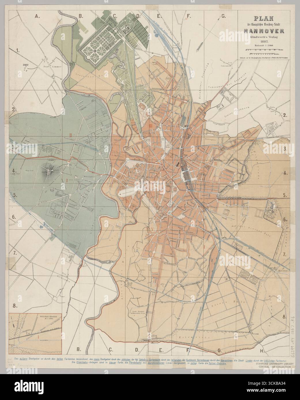 Hanover mappa, Hanover Print, Hanover Download, Hanover poster, Hannover City, Hannover Karte, Vecchia Germania Mappa, retro Germania poster, Germania Mappa, 1887 Foto Stock