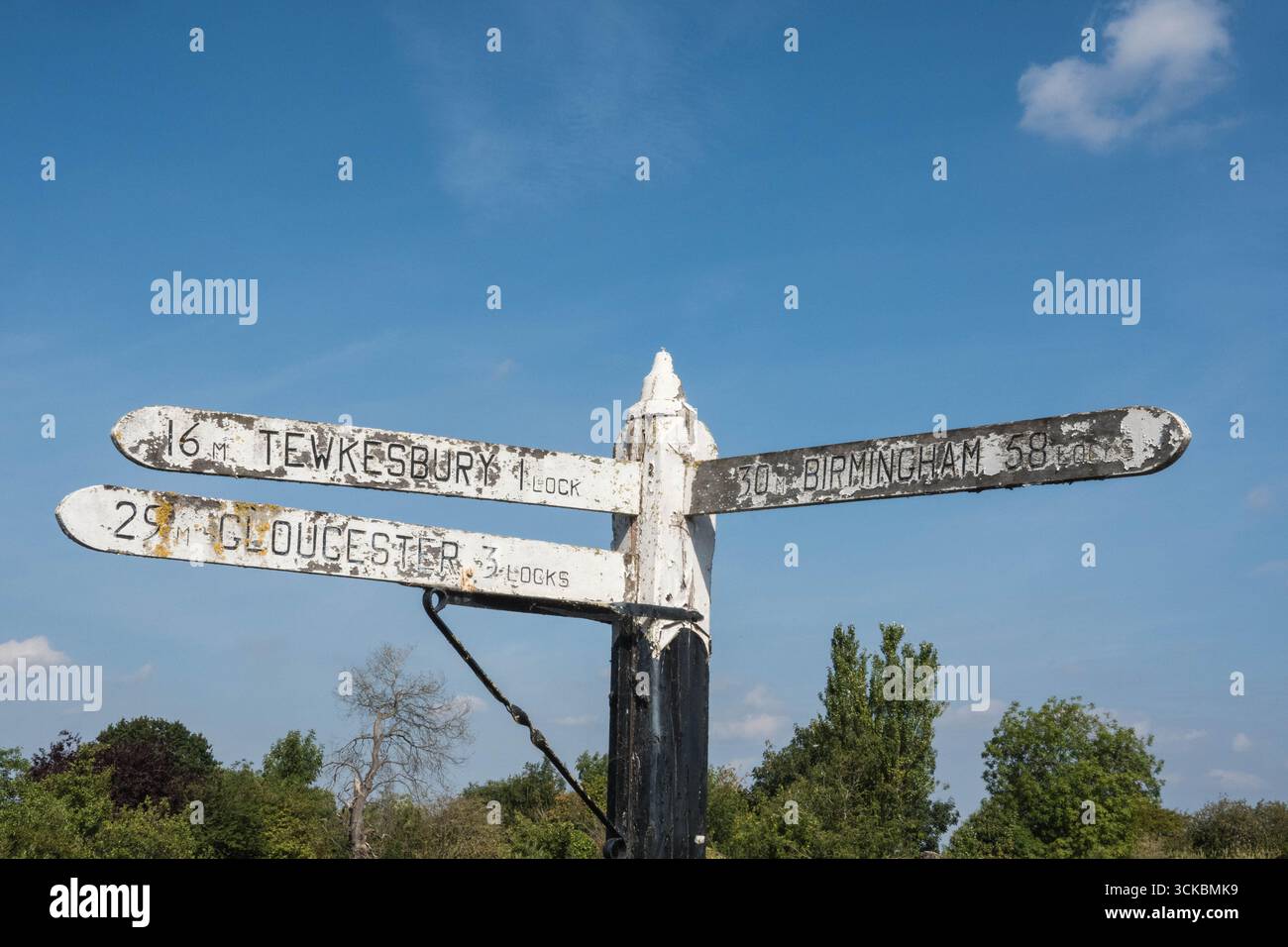 Marcatore di legno per la via del dito diretto verso la destinazione e numero di chiuse del canale. Worcester Inghilterra Regno Unito. Agosto 2025 Foto Stock