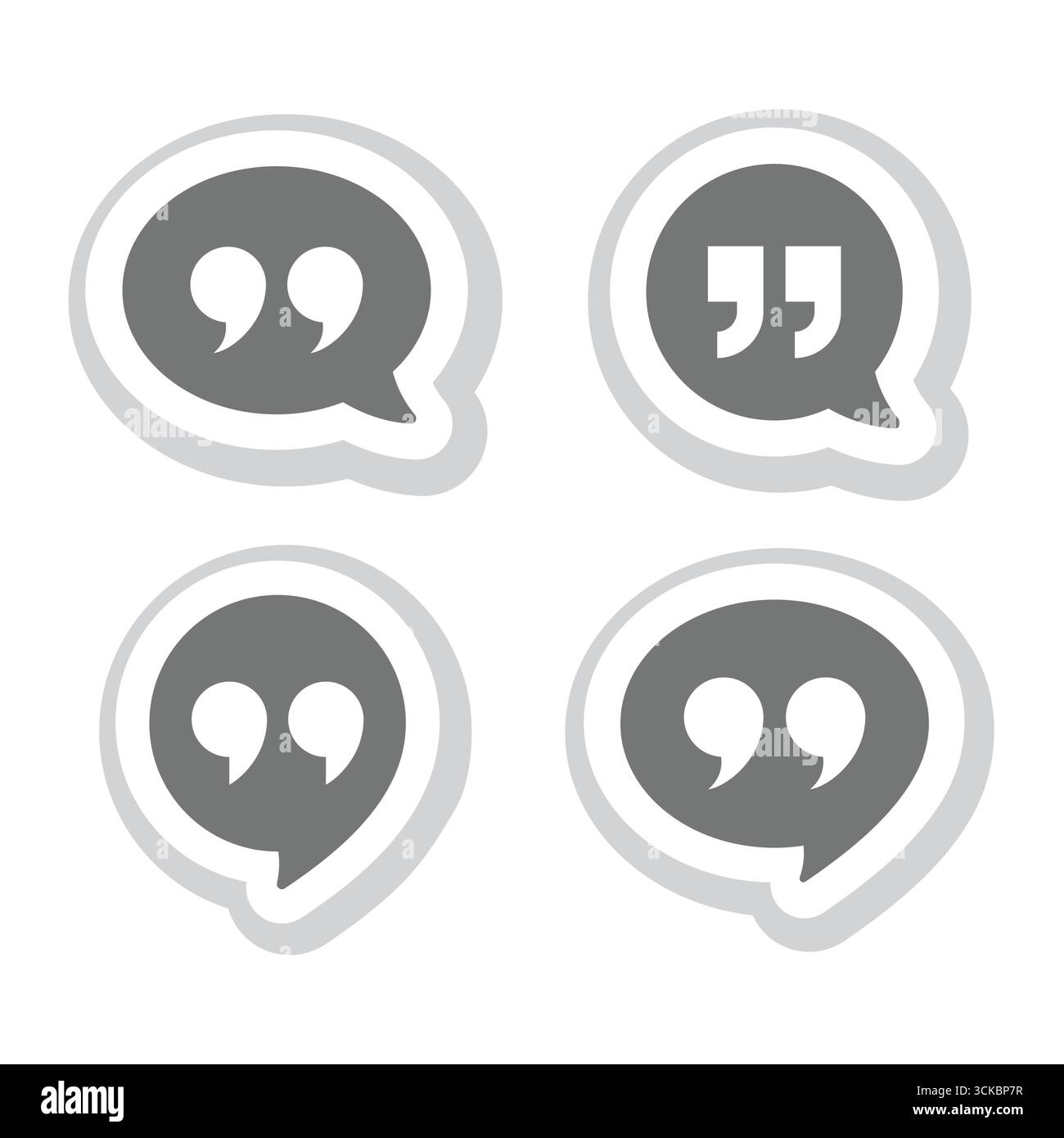 Virgolette sull'adesivo vettore a bolle d'aria. Icona 3d con fumetto e virgolette. Illustrazione Vettoriale