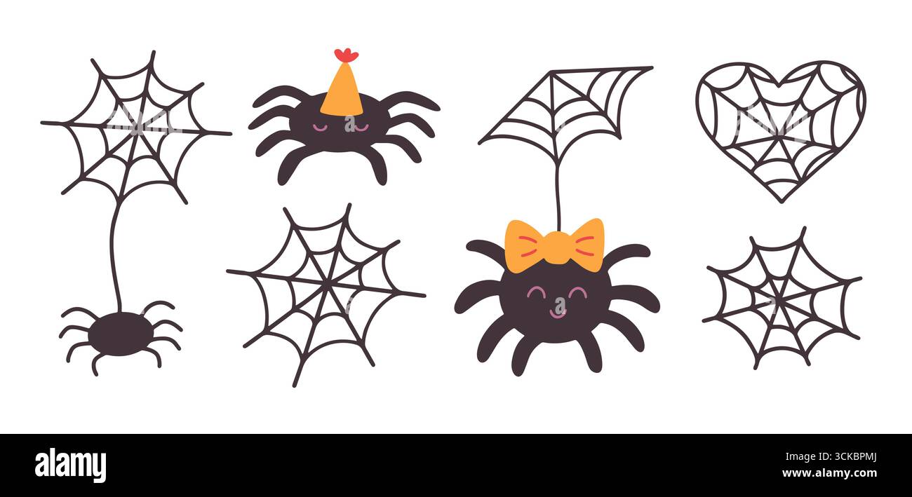 Set di icone Spider web Doodle per Halloween cobweb Illustrazione Vettoriale