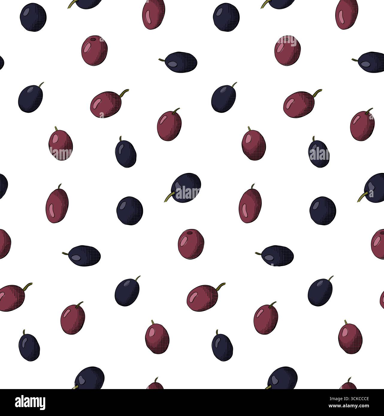 Motivo rustico senza cuciture oliva. Frutti di oliva senza cuciture. Illustrazione colorata con inchiostro a linee grafiche vettoriali. frutta verde, foglie grafiche sulla schiena bianca Illustrazione Vettoriale