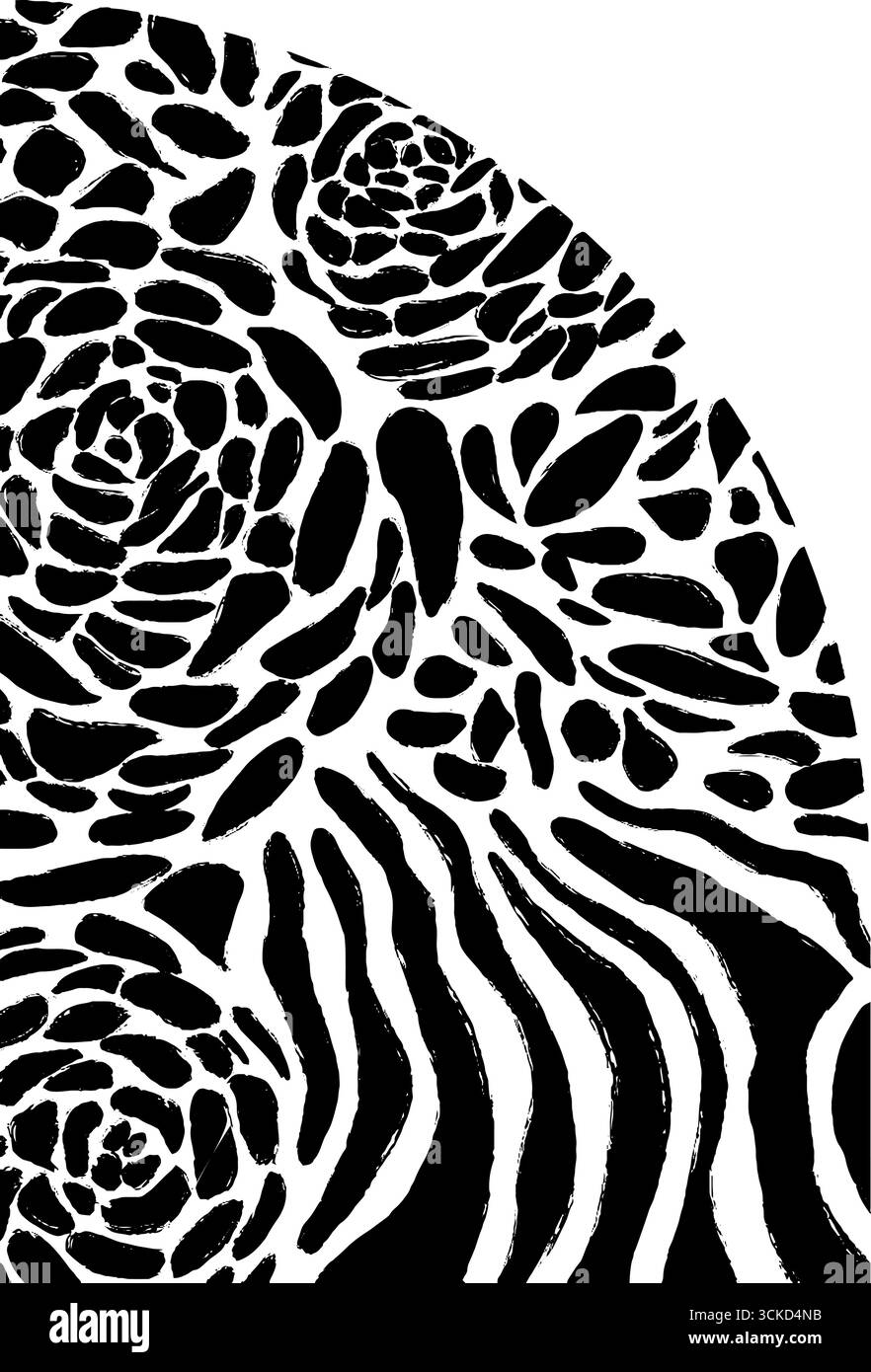 Semicerchio artistico a sinistra con design floreale a forma di peonia per progetti creativi. Illustrazione Vettoriale