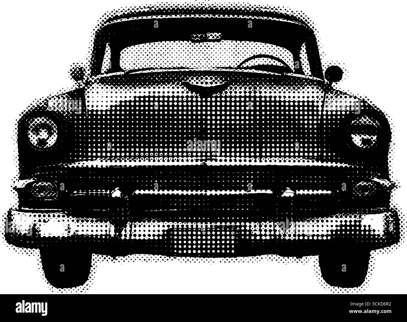 Auto d'epoca d'epoca anni '1950 in stile retrò mezzitoni. Illustrazione Vettoriale