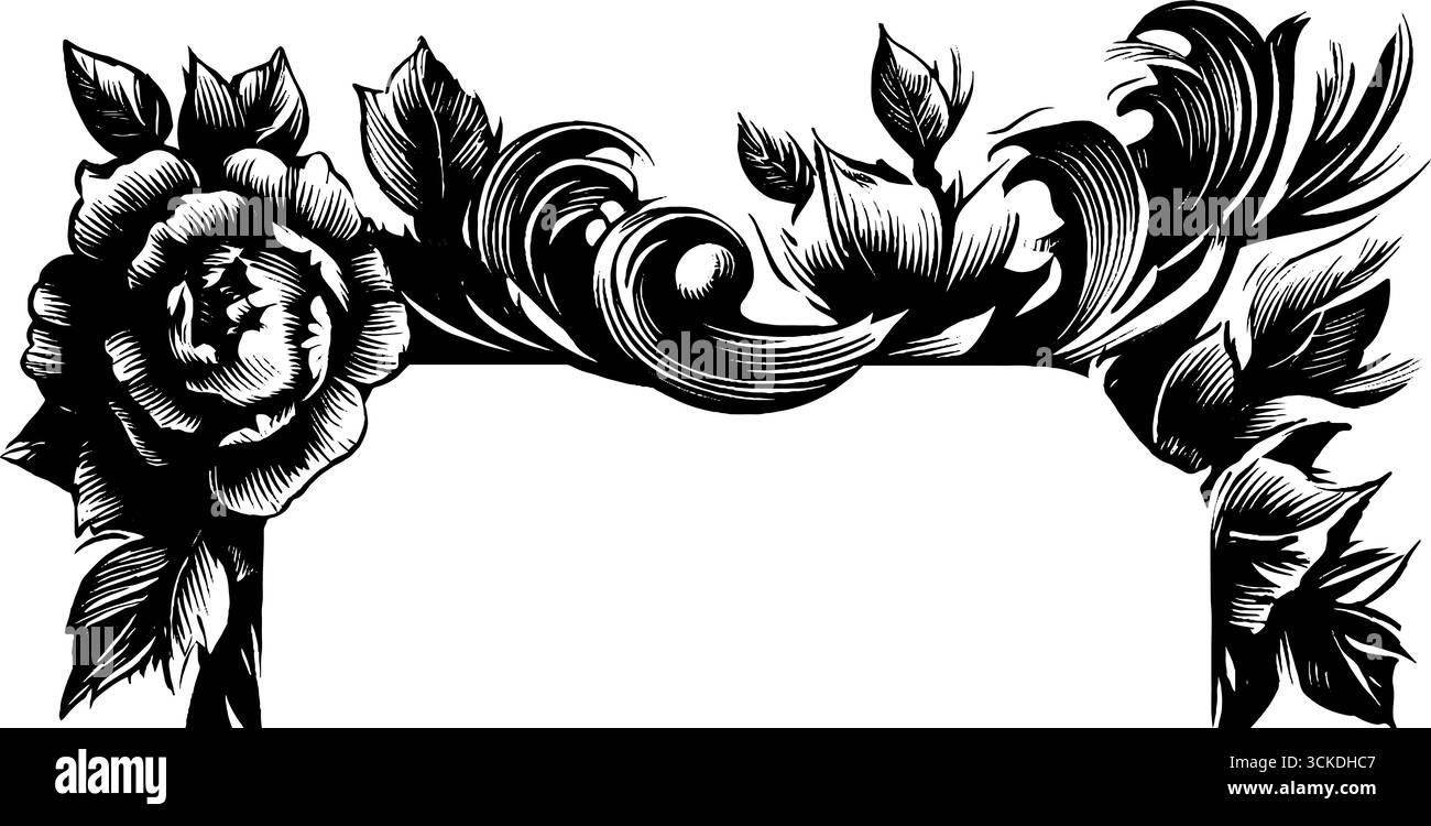 Bordi decorati monogramma con incisioni floreali per un design elegante. Illustrazione Vettoriale