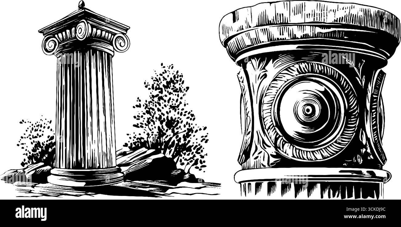 Set di incisioni in balaustra neo-classica con dettagli architettonici complessi per il design. Illustrazione Vettoriale