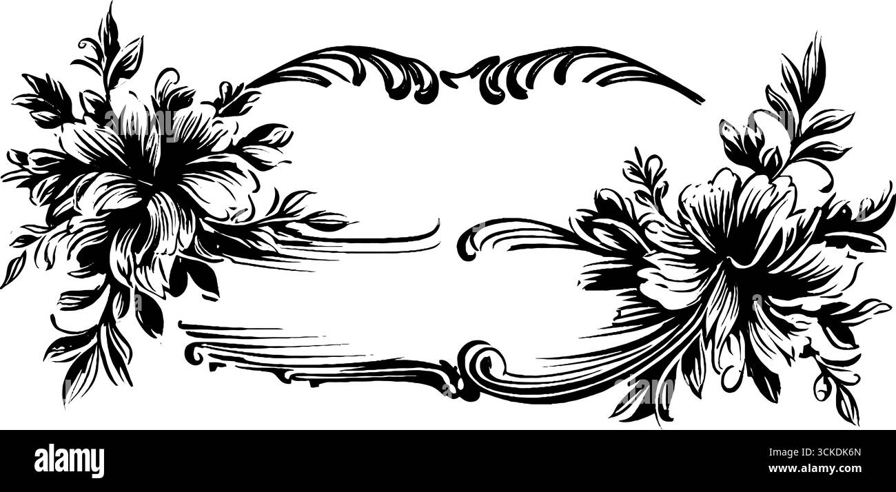 Elegante design vintage con bordo monogramma e incisione floreale per uso decorativo. Illustrazione Vettoriale