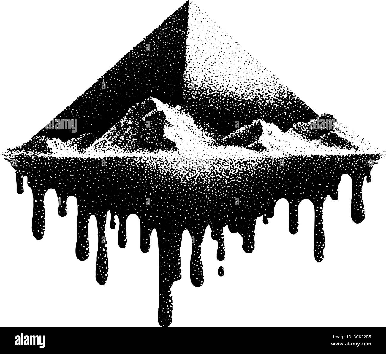 Piramide surreale di fusione con tecnica di dotwork per il design artistico. Illustrazione Vettoriale