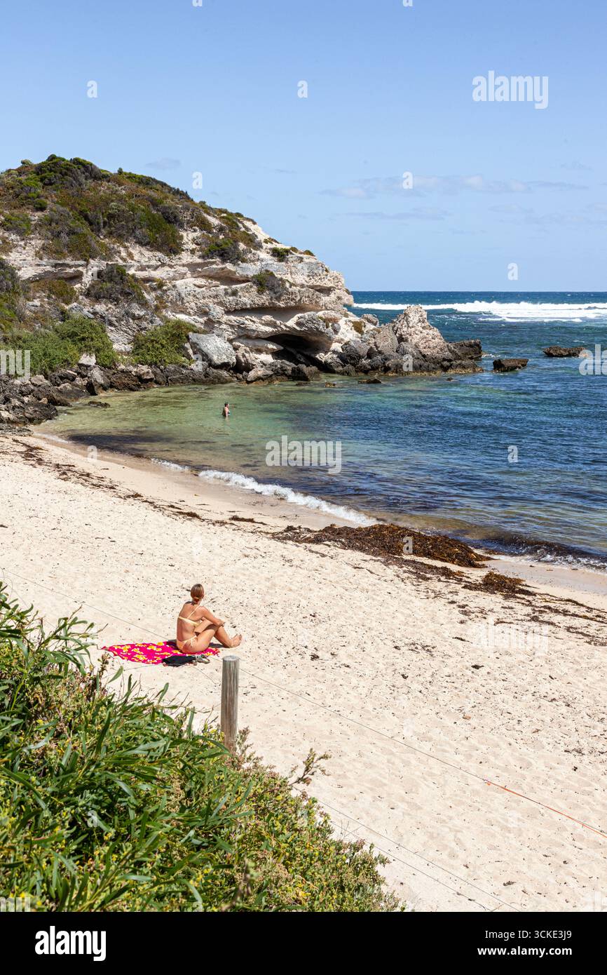 La spiaggia di sabbia bianca di Gnarabup, Prevelly, Margaret River Region, Contea di Augusta nella regione SW dell'Australia Occidentale WA Foto Stock