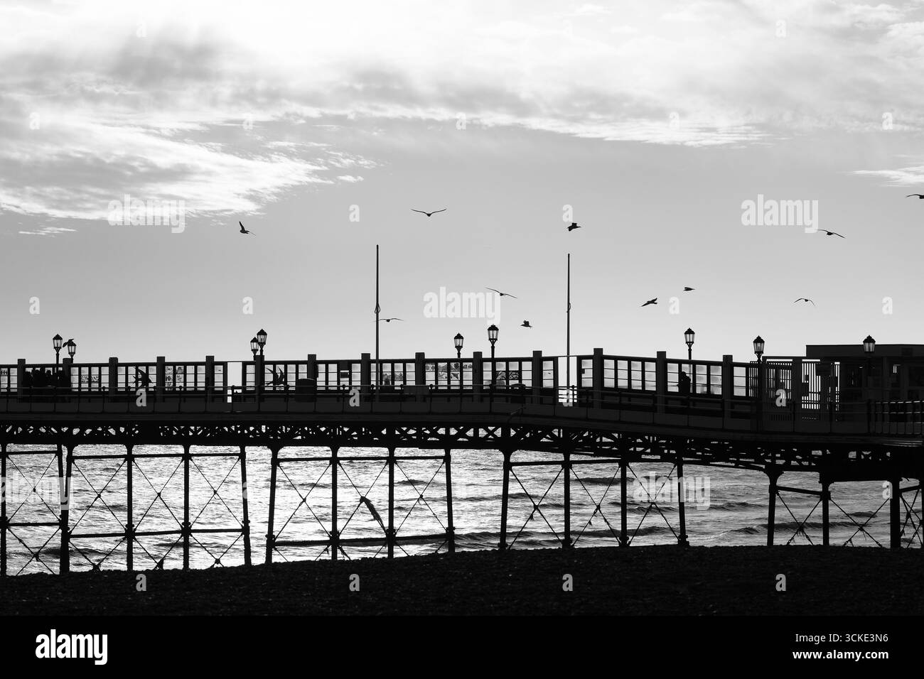 WORTHING, CITTÀ DI MARE, WEST SUSSEX BEACH HUTS, CHALETS, MOLO Foto Stock