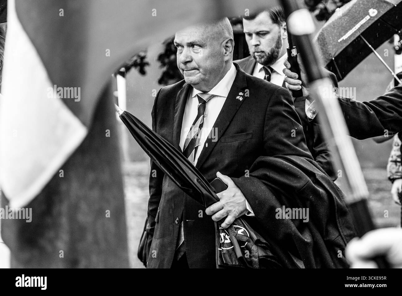 Copenaghen, Danimarca. 5 settembre 2025. Soren Gade, presidente del Parlamento danese, partecipa alla giornata della bandiera per la Danimarca schierata con una cerimonia commemorativa presso il Monumento per gli sforzi internazionali della Danimarca dal 1948 a Kastellet a Copenaghen, Danimarca, il 5 settembre 2025. (Foto di Kristian Tuxen Ladegaard Berg/NurPhoto) credito: NurPhoto SRL/Alamy Live News Foto Stock