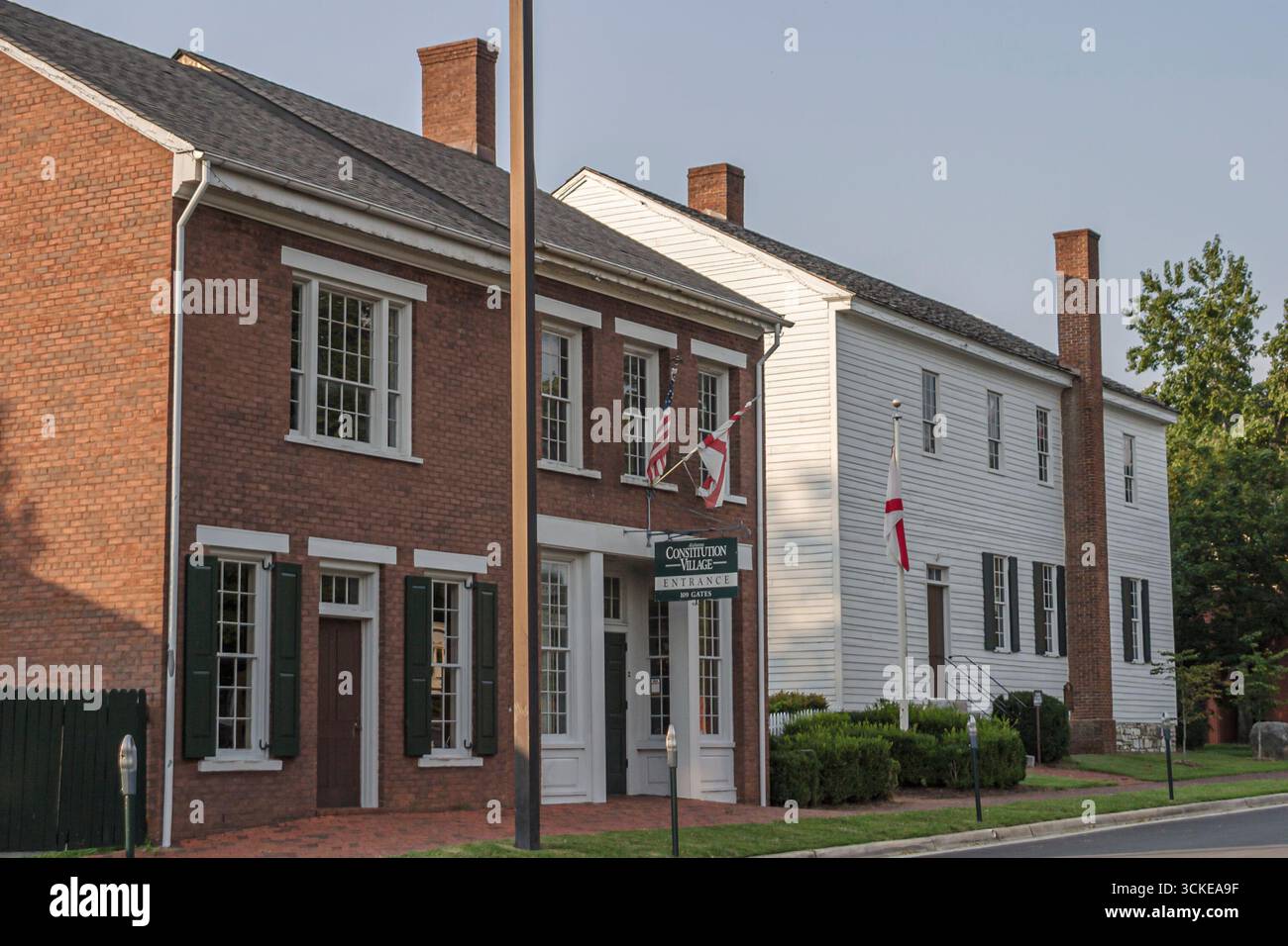 Alabama Madison County, Huntsville, Constitution Village, storia locale, conservazione storica, rievocazione della storia storica, guida, costume, clottina d'epoca Foto Stock