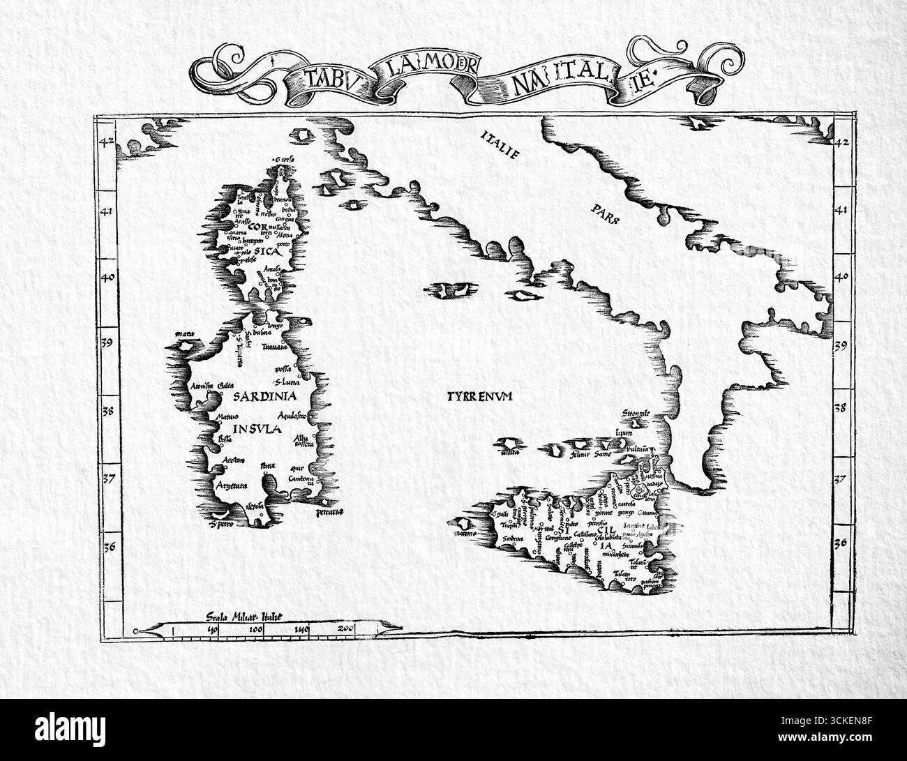 Mappa Tabula moderna Italie - Mappa Antica dell'Italia dei primi anni del XVI secolo dalla geografia tolemaica - Waldseemüller Renaissance Cartography Foto Stock