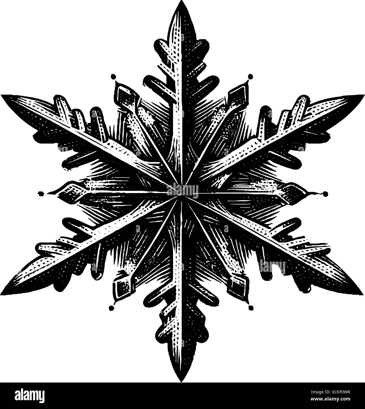 Intricate illustrazioni incise con fiocco di neve per un design invernale e natalizio. Illustrazione Vettoriale