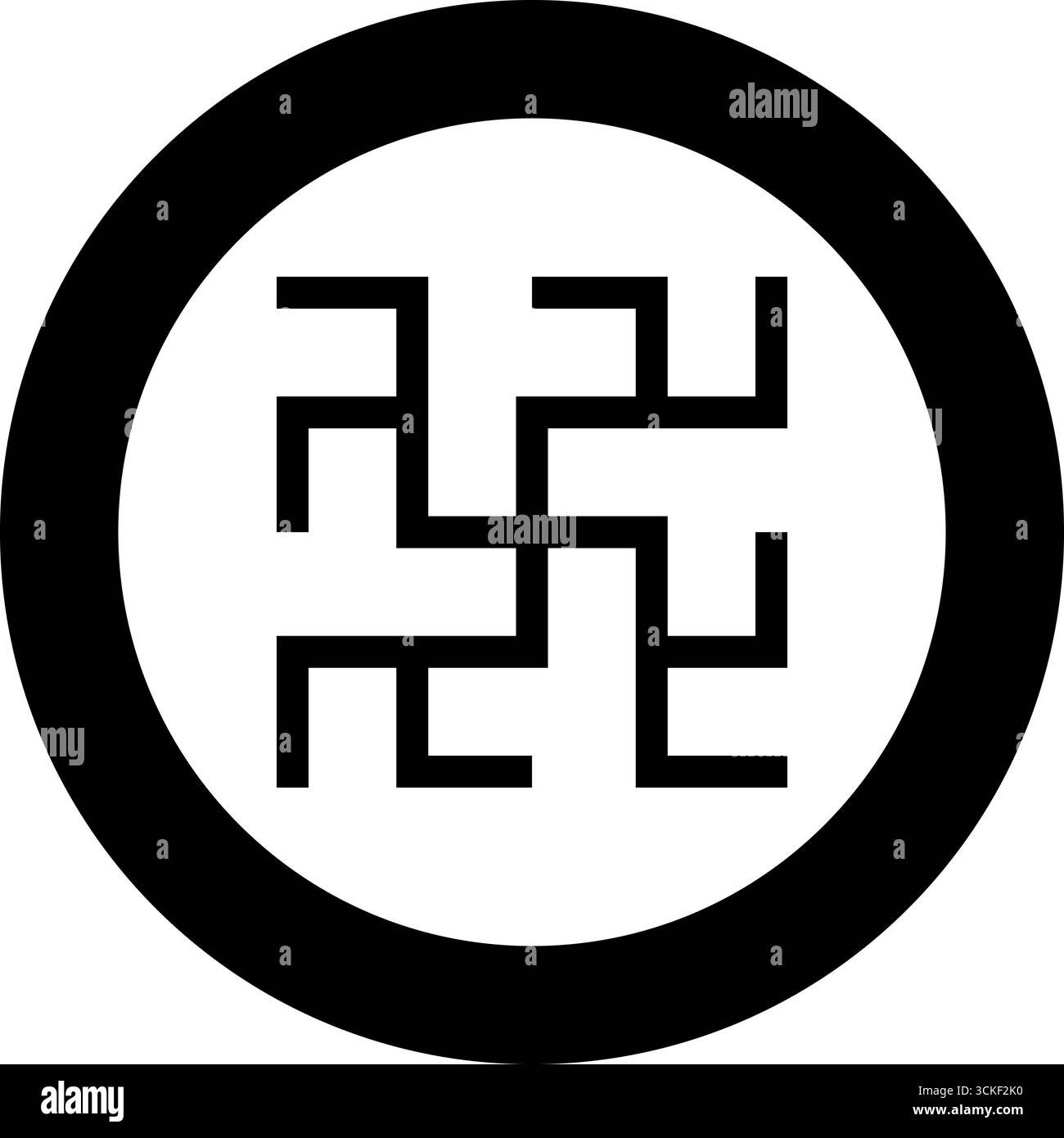 Simbolo dell'erba di Odolen, icona pagana slava in cerchio, immagine vettoriale di colore nero rotondo, stile di contorno solido semplice Illustrazione Vettoriale