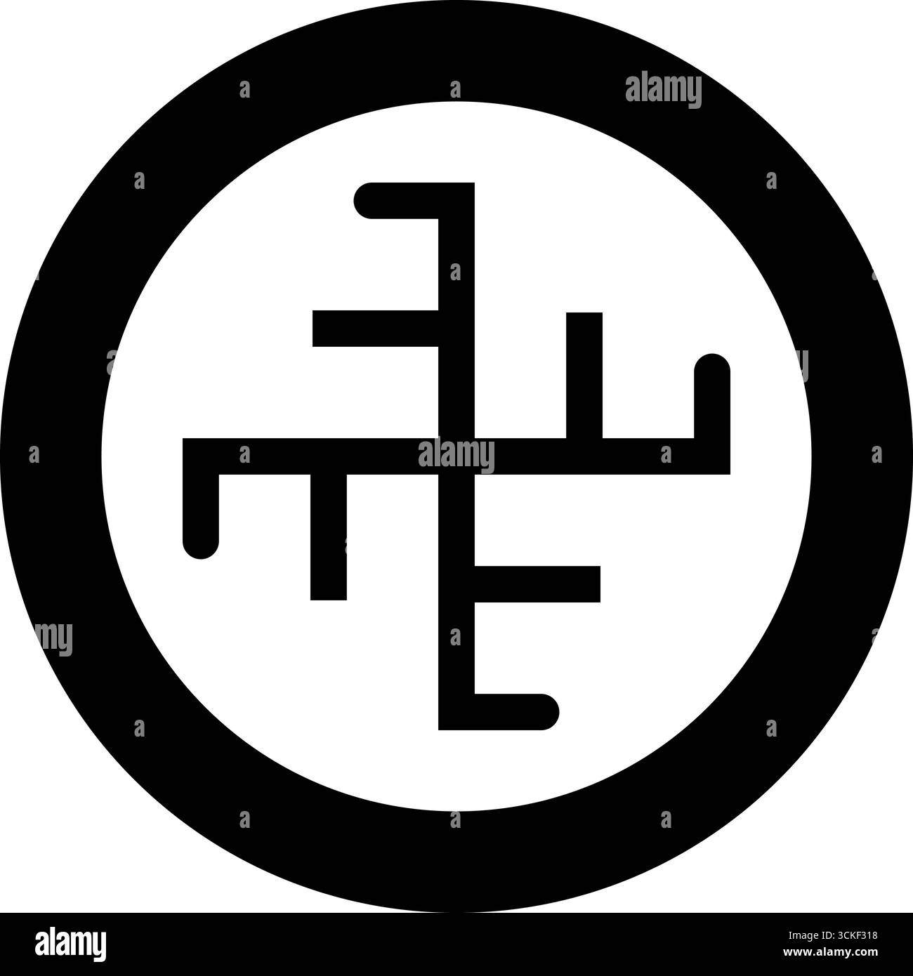 Simbolo della croce celeste simbolo dell'icona pagana slava in cerchio, immagine vettoriale di colore nero rotondo, stile di contorno solido semplice Illustrazione Vettoriale