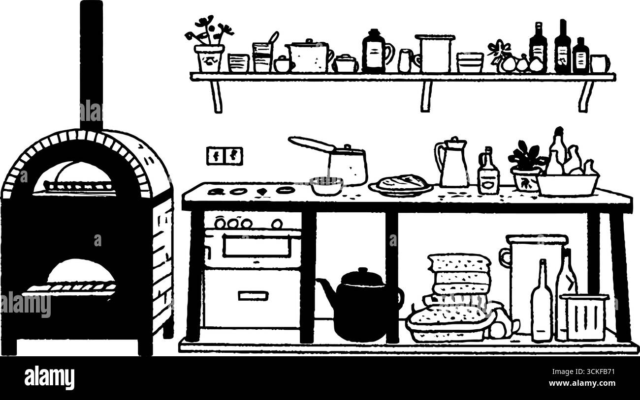 Illustrazione minimalista in bianco e nero con elementi rustici. Illustrazione Vettoriale