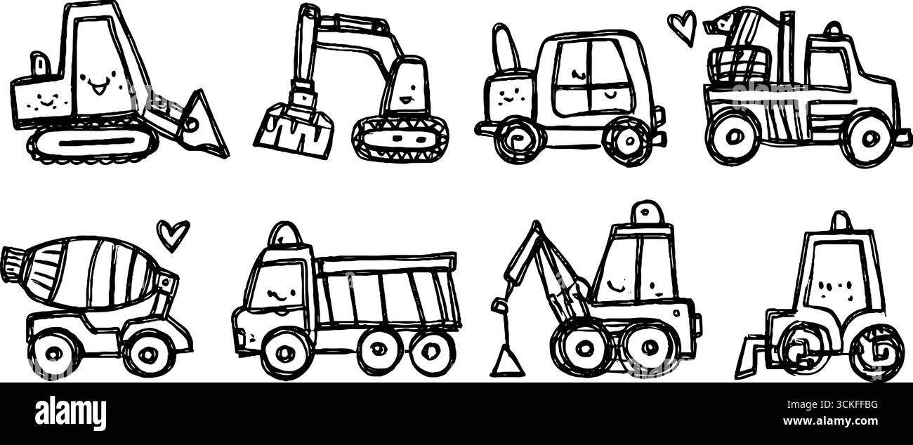 Affascinante set di veicoli da costruzione per progetti di design creativi. Illustrazione Vettoriale