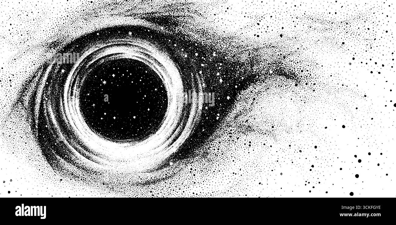 Portale cosmico che coglie l'arte con affascinante tecnica del dotwork e fascino vintage. Illustrazione Vettoriale