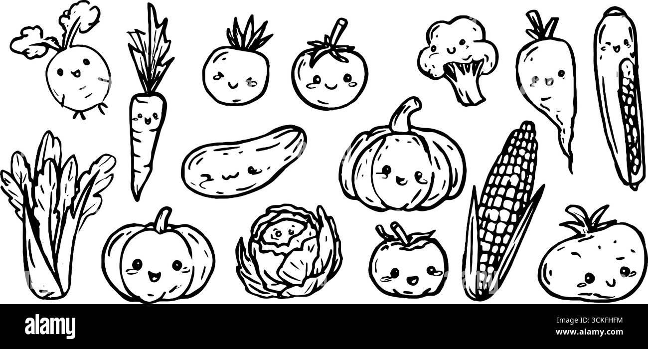Delizioso set di spaghetti vegetali con carote, pomodoro e cetrioli per un design divertente. Illustrazione Vettoriale