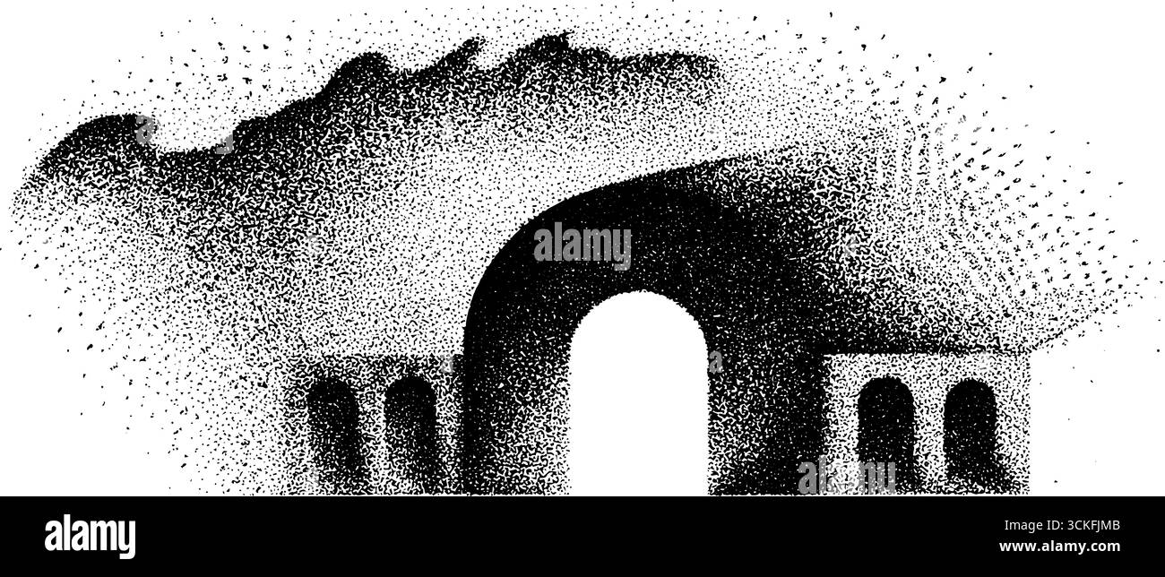 Architettura gotica della cattedrale di Stippling con gradazioni d'atmosfera. Illustrazione Vettoriale