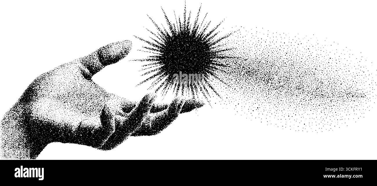 Arte surreale di tenere la sfera radiosa a mano per un design creativo. Illustrazione Vettoriale