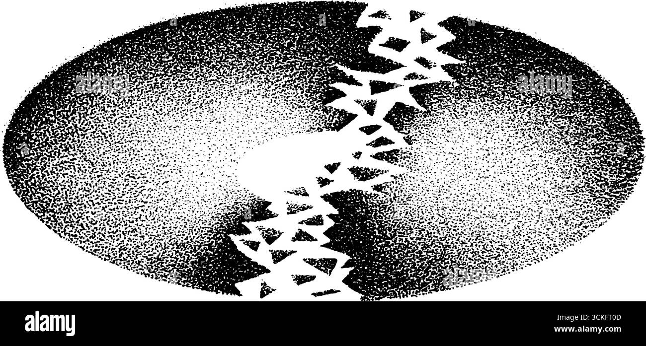 Trame di stippling astratto di cerchio di linea scomposta con ripetizione geometrica. Illustrazione Vettoriale