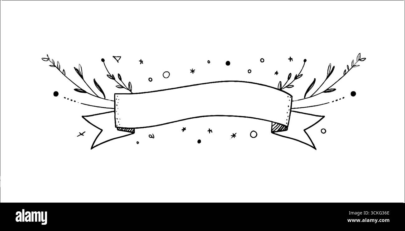 Striscione decorativo disegnato a mano con guide di circuito ed elementi floreali per il design. Illustrazione Vettoriale