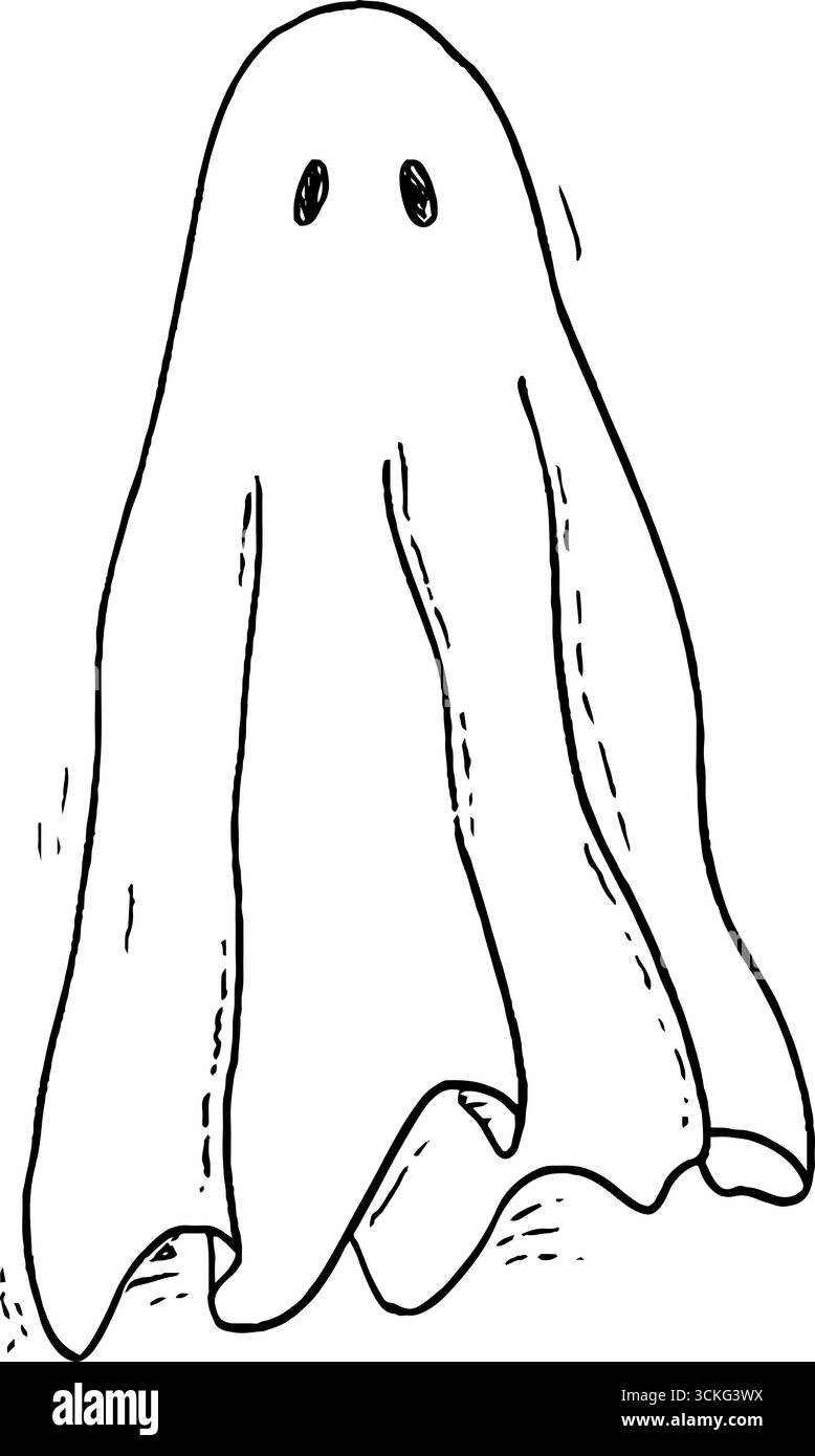 Stravagante spasso fantasma disegnato a mano con divertenti linee arricciate per i disegni di halloween. Illustrazione Vettoriale