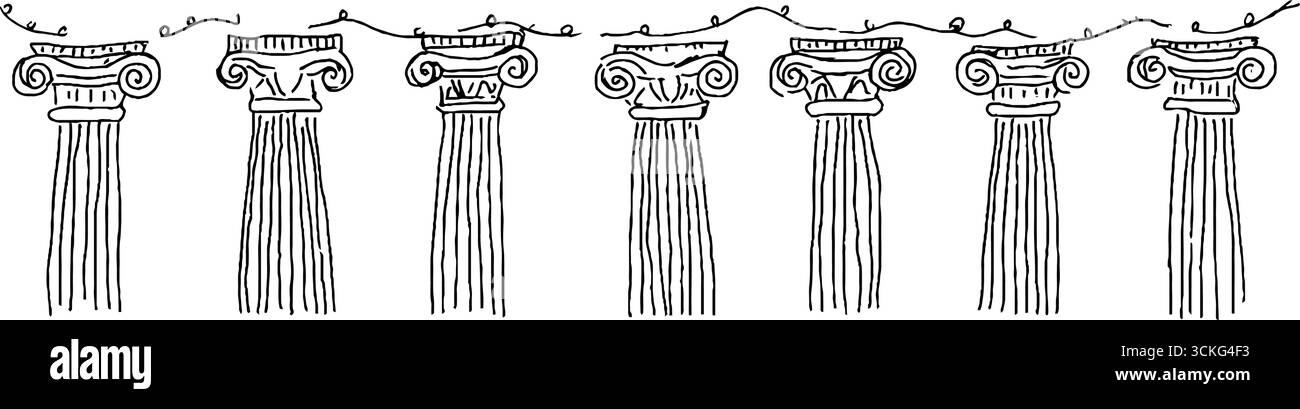 Bordo delle colonne doriche disegnato a mano per progetti di design classico. Illustrazione Vettoriale