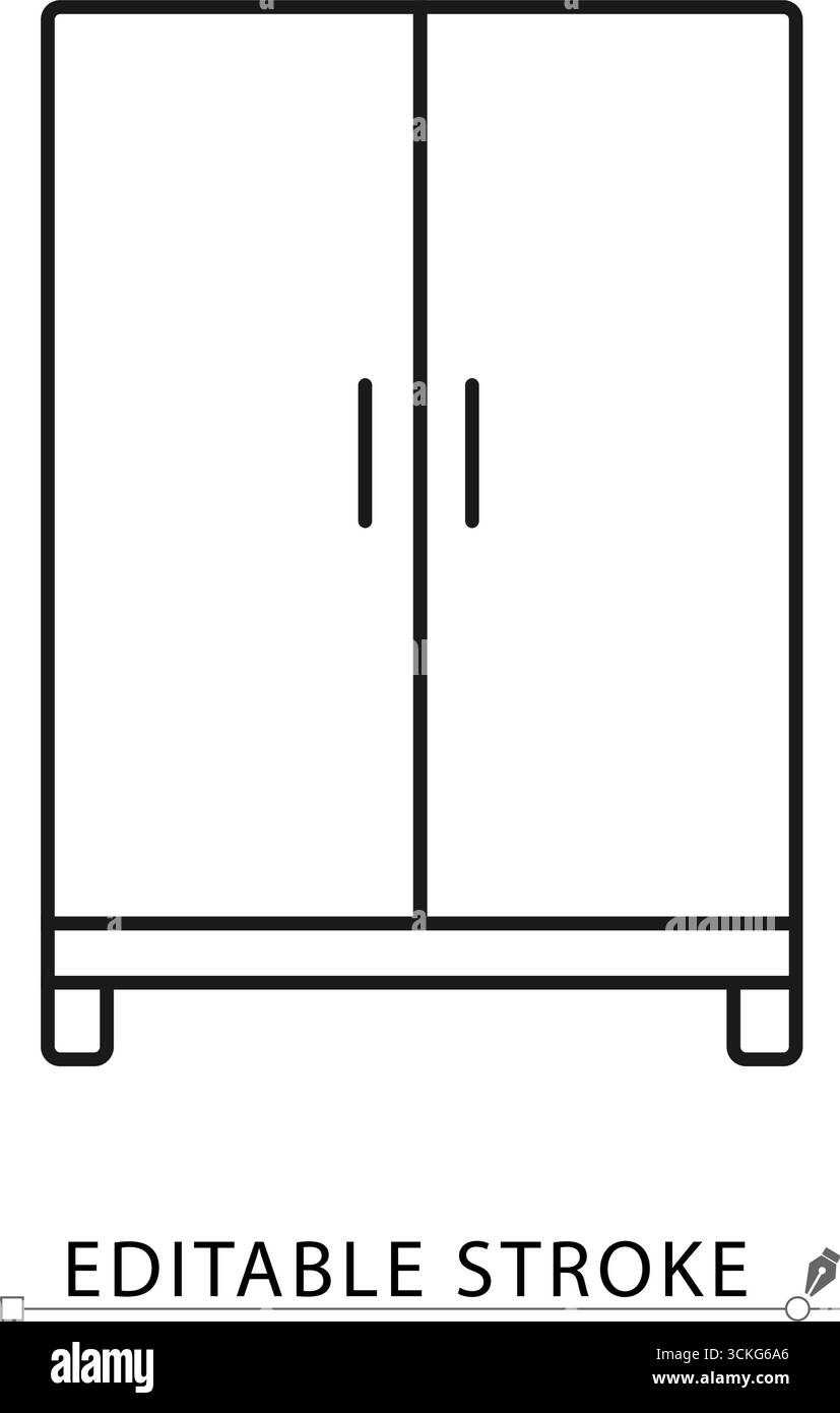 Un'icona da scaffale in stile minimalista con tratto modificabile. Simbolo di mobili, elemento da parete, oggetto per interni, concetto di arredamento per la casa, casa Illustrazione Vettoriale