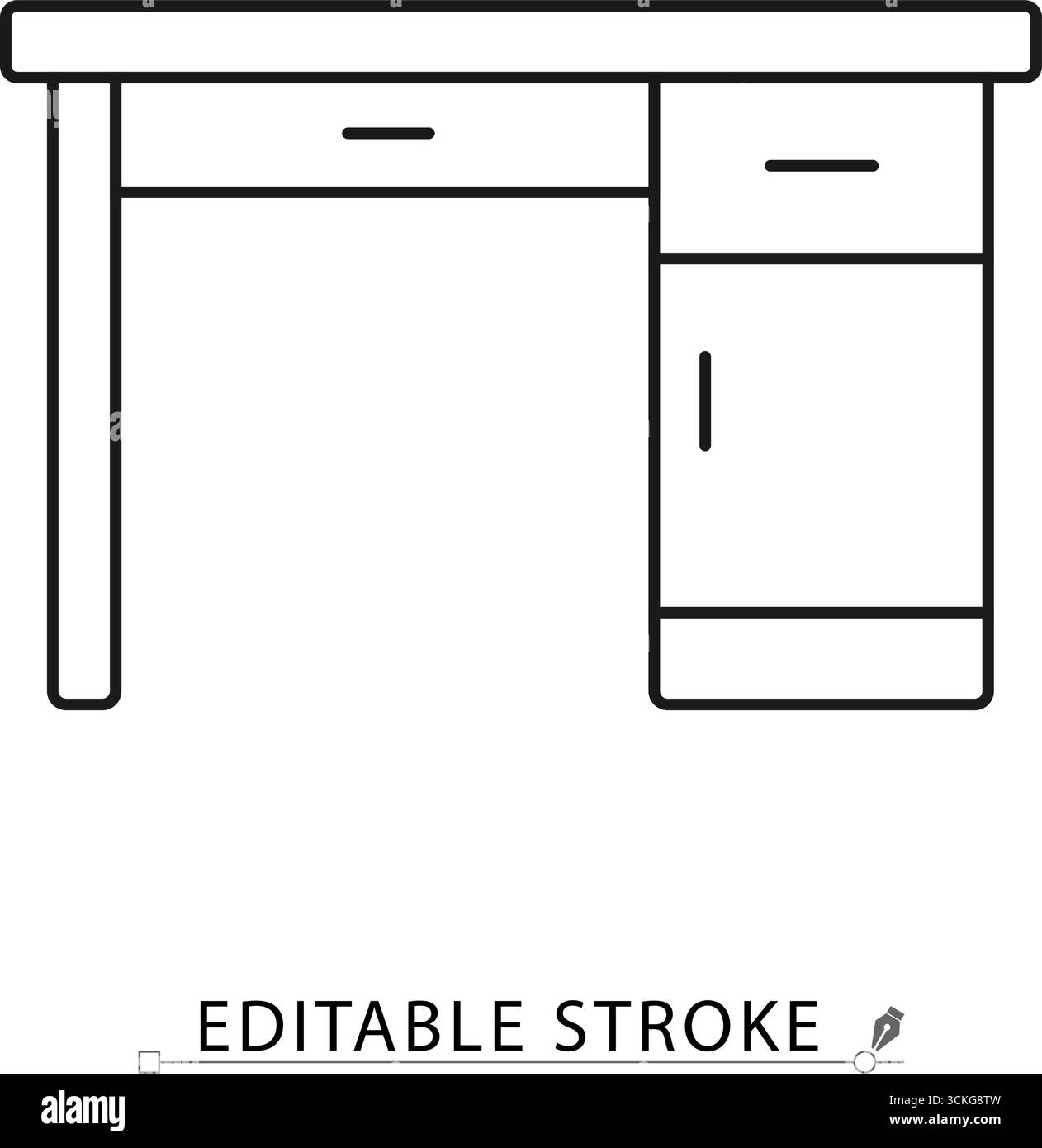 Un'icona da scrivania in stile minimalista con tratto modificabile. Simbolo mobili da ufficio, elemento workstation, oggetto interno, concetto di arredamento per la casa, casa Illustrazione Vettoriale