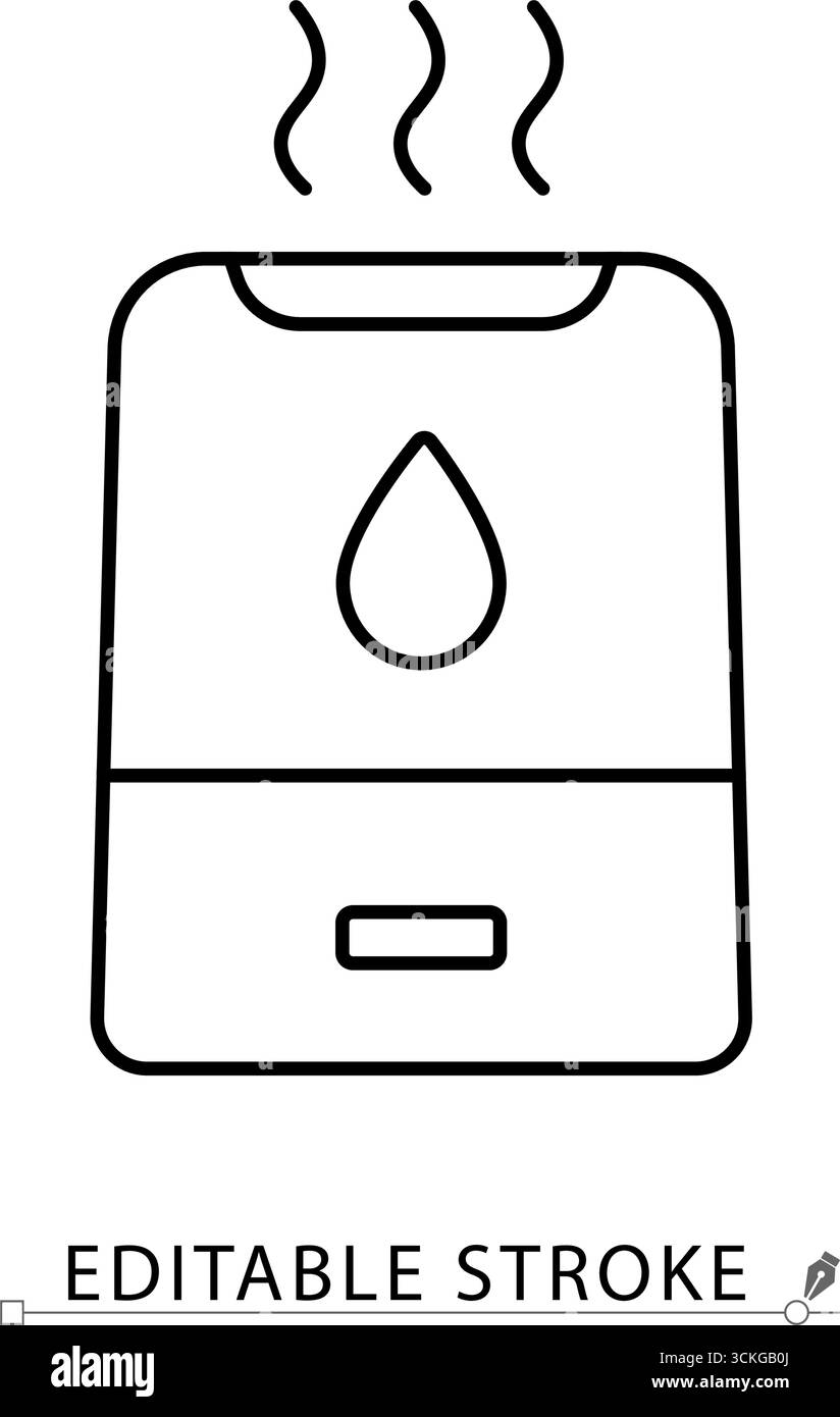 Icona dell'umidificatore in stile minimalista con tratto modificabile. Simbolo di elettrodomestici, elemento per la cura dell'aria, oggetto domestico, concetto di benessere, clima Illustrazione Vettoriale
