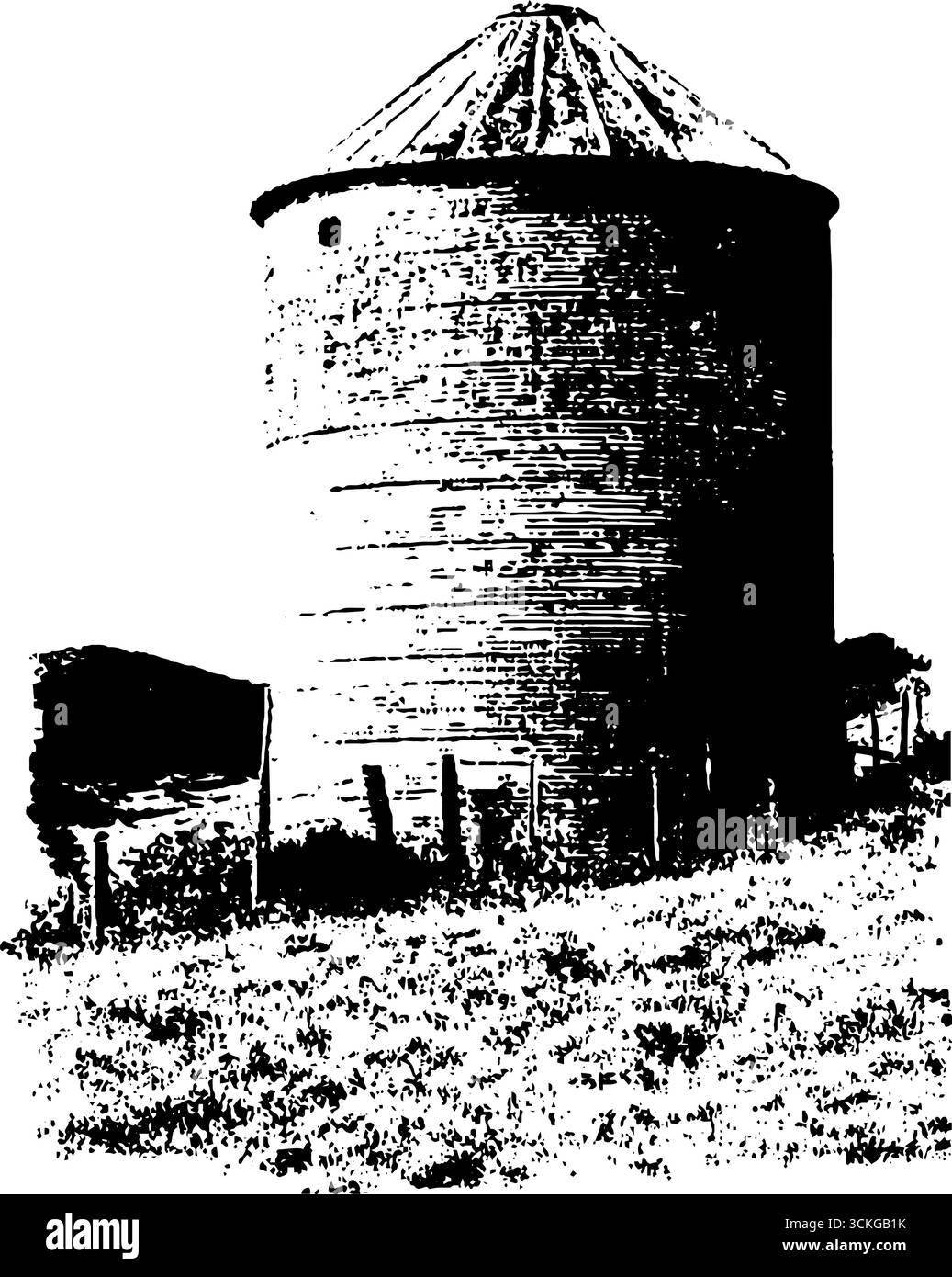 Silo rustico in bianco e nero per un design e un arredamento vintage. Illustrazione Vettoriale