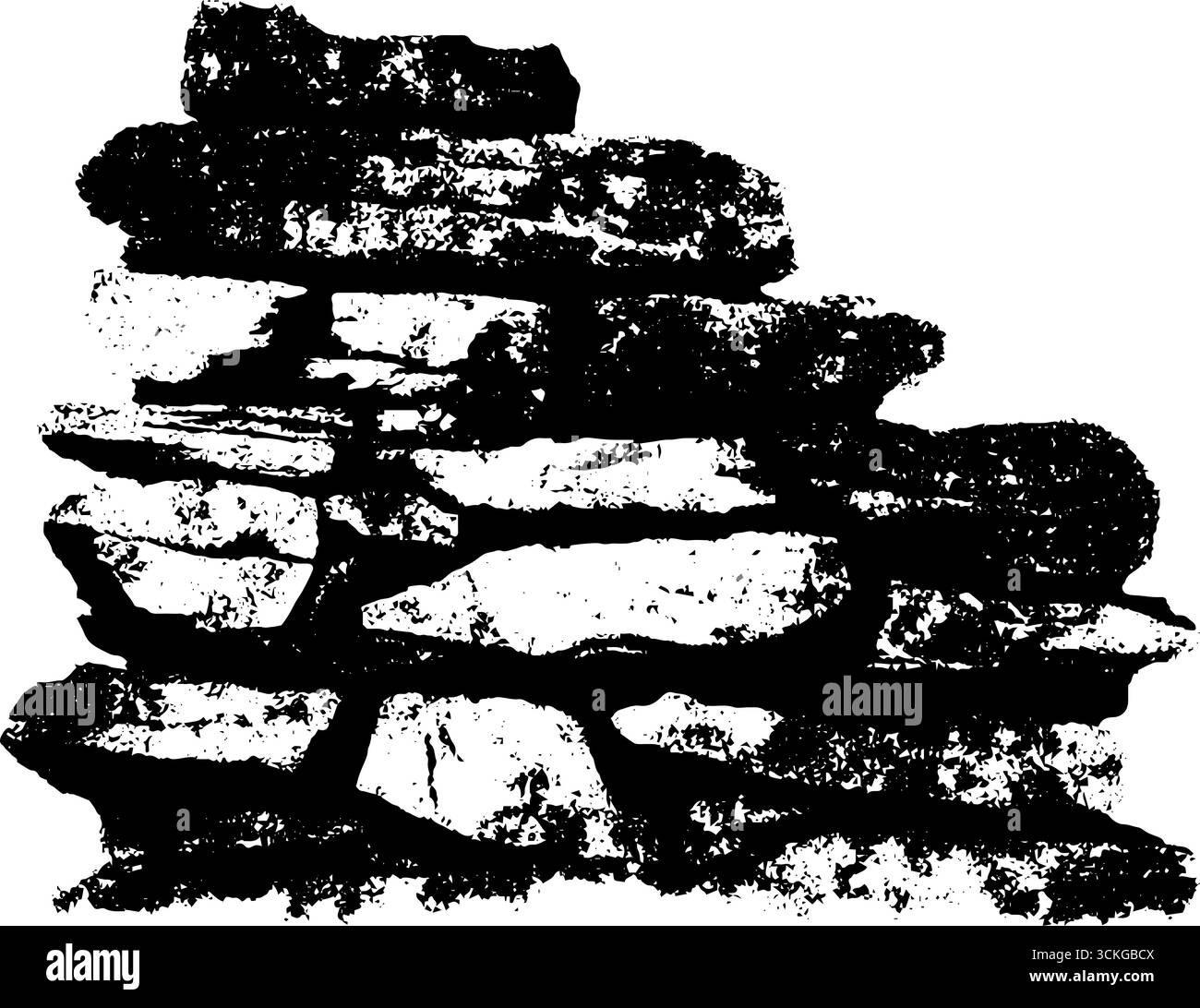 Illustrazione in bianco e nero grunge di pareti in pietra sbriciolata per il design urbano. Illustrazione Vettoriale