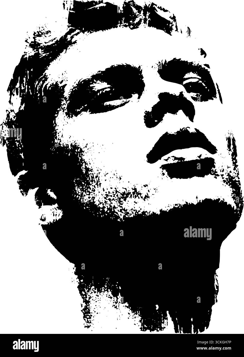 Ritratto grunge in bianco e nero ispirato ai graffiti per l'arte urbana e il design. Illustrazione Vettoriale