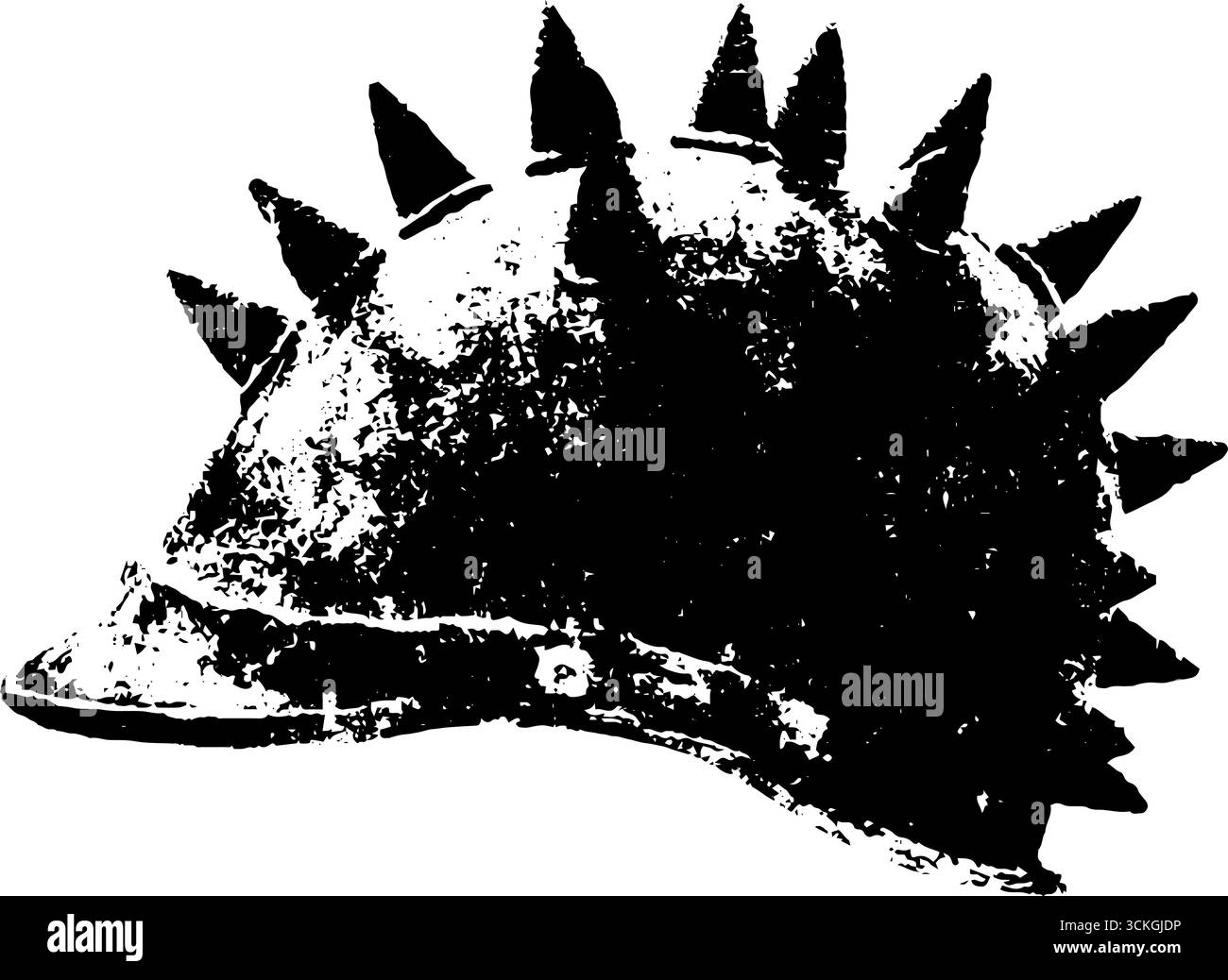 Elmetto grunge nero e bianco con punta: Design urbano vintage per poster o biglietti da visita. Illustrazione Vettoriale