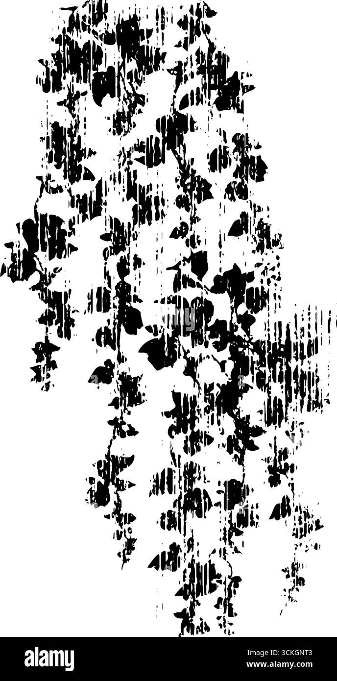 Design e decorazioni in edera nero e bianco grunge per un design e un arredo urbano. Illustrazione Vettoriale