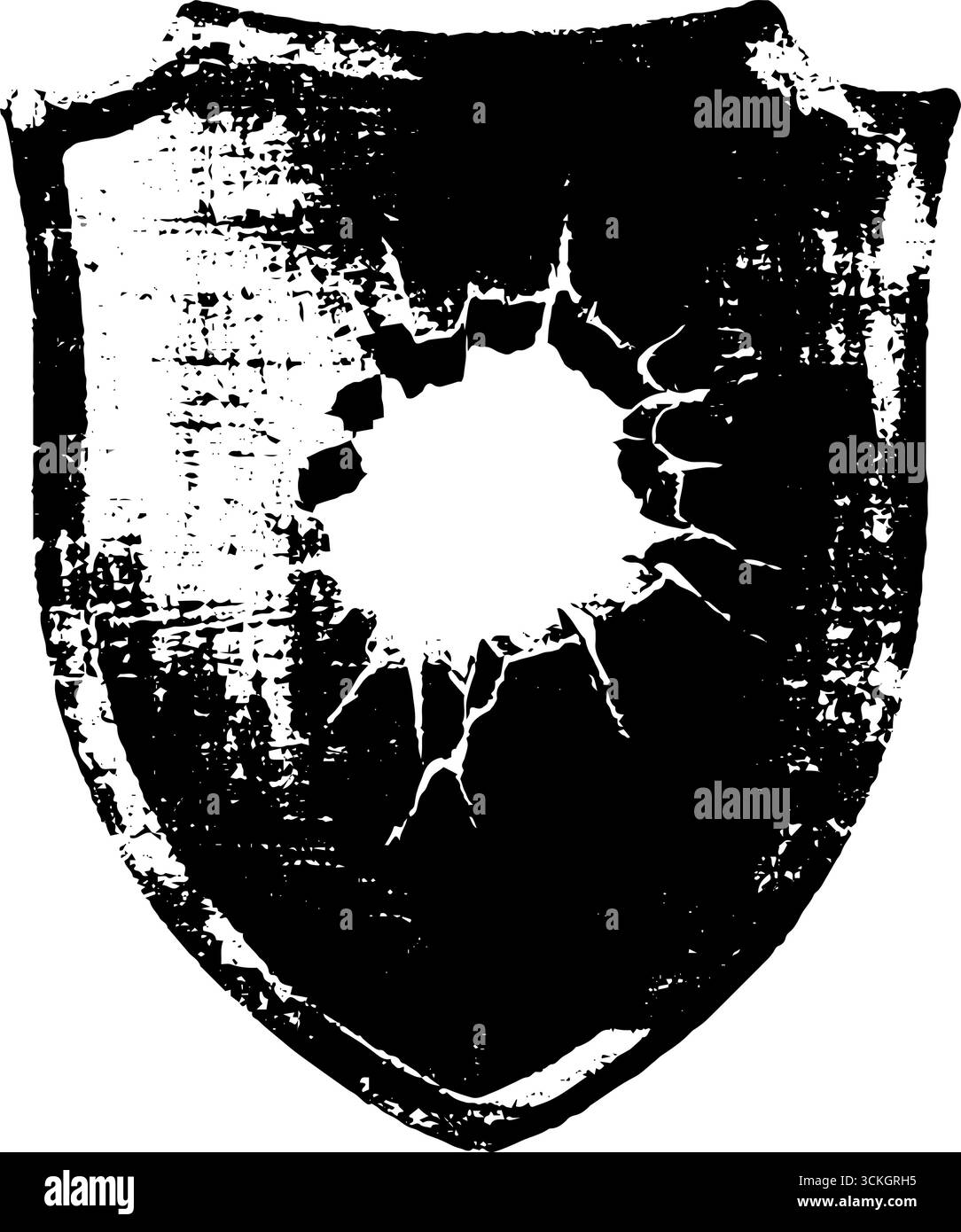 Schizzo di scudo antisommossa bianco e nero per design urbano e poster. Illustrazione Vettoriale