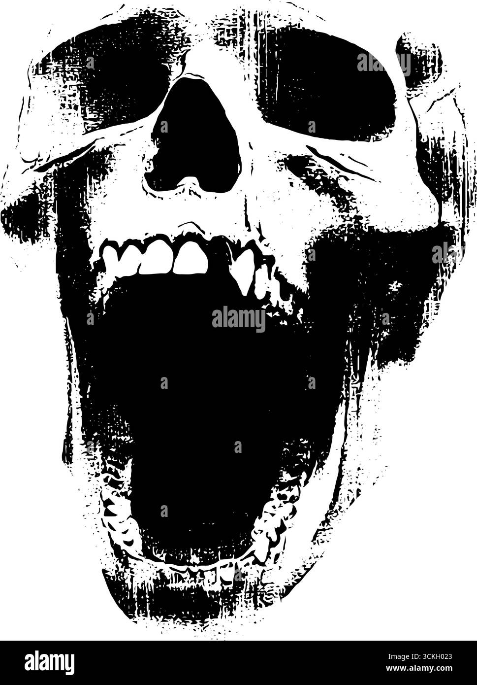 Illustrazione grunge in bianco e nero della testa di zombie per il design di halloween. Illustrazione Vettoriale