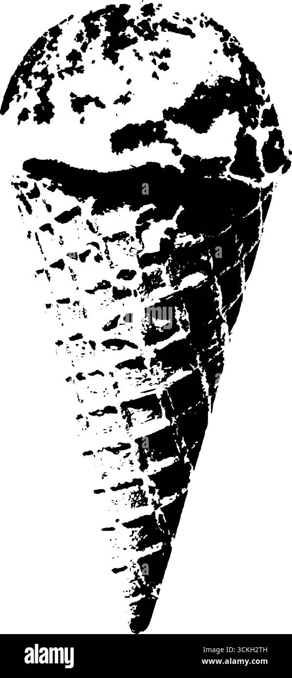 Cono gelato stencil bianco e nero per progetti di arte urbana. Illustrazione Vettoriale
