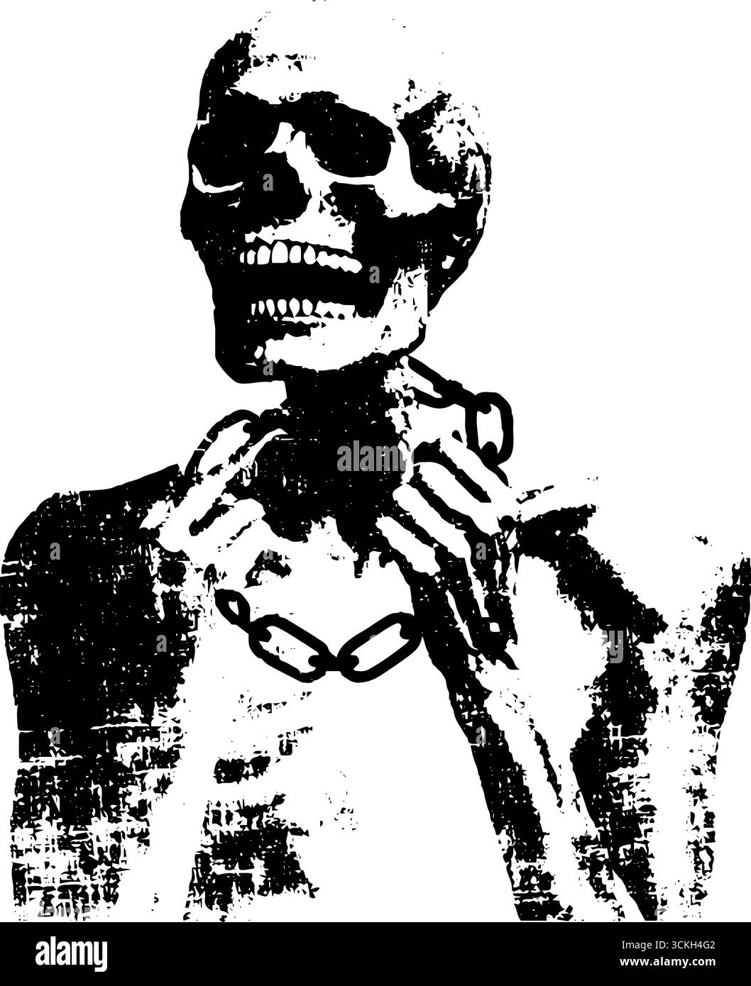 Concetto di scheletro zombie grunge in bianco e nero per il design di halloween. Illustrazione Vettoriale