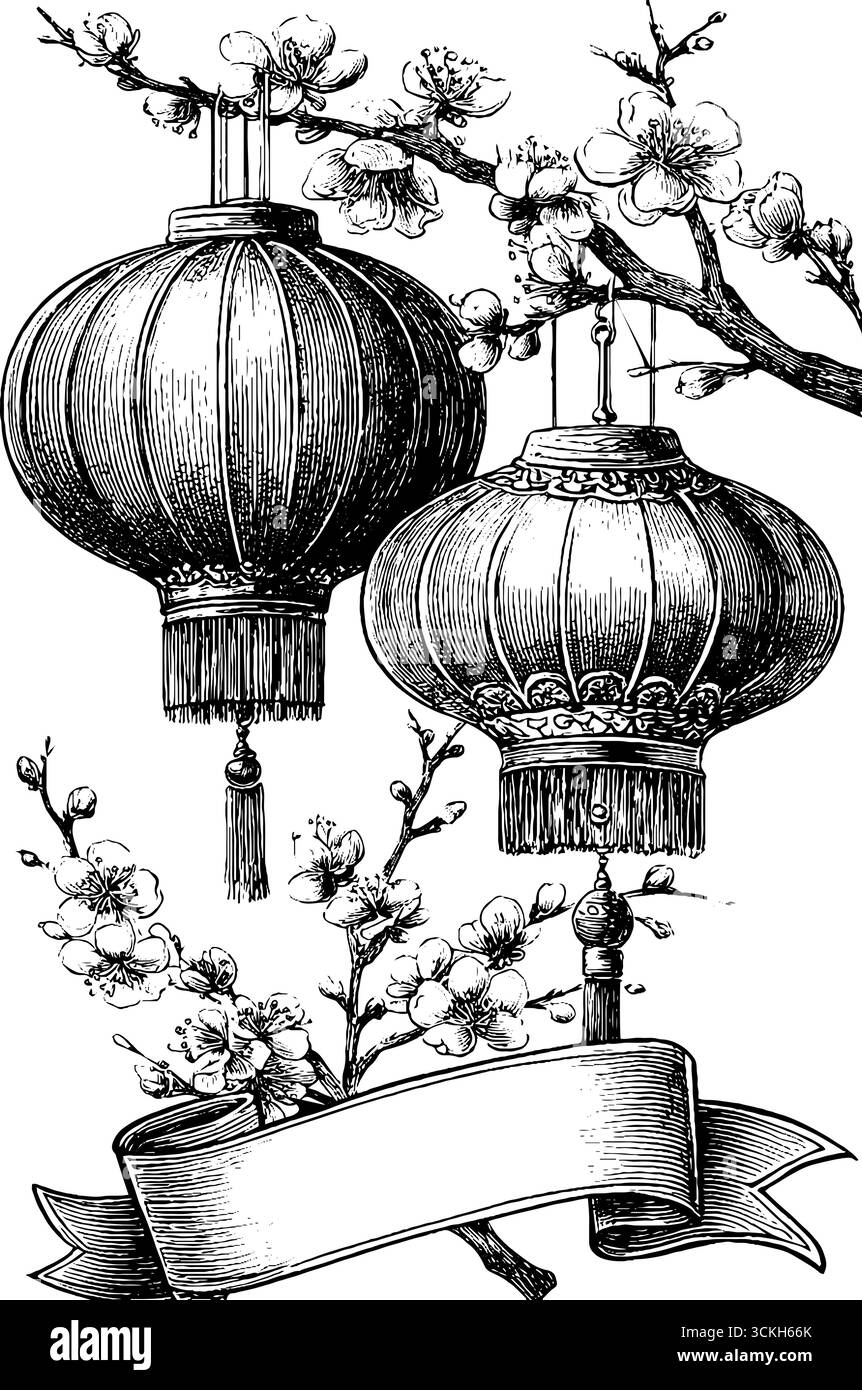 Intricate incisioni a lanterna vintage con fiori per un design e un arredamento retrò. Illustrazione Vettoriale
