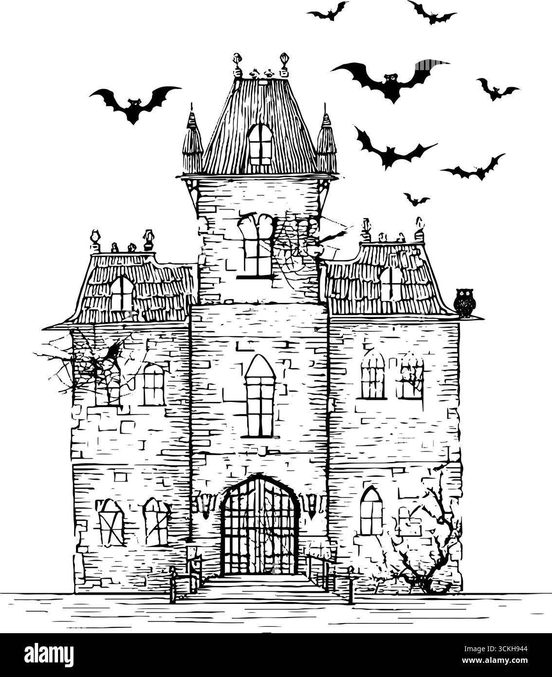 Castello Stregato HOBI Legno Nero - Decorazione Halloween 18x23cm