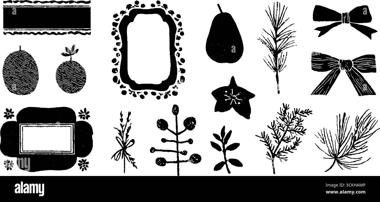 Set di bordi in lino natalizio con coriandoli, nastri e palloncini per le vacanze. Illustrazione Vettoriale